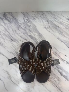 Tory Burch Brown Suede Grommet Cross-Strap Sandals